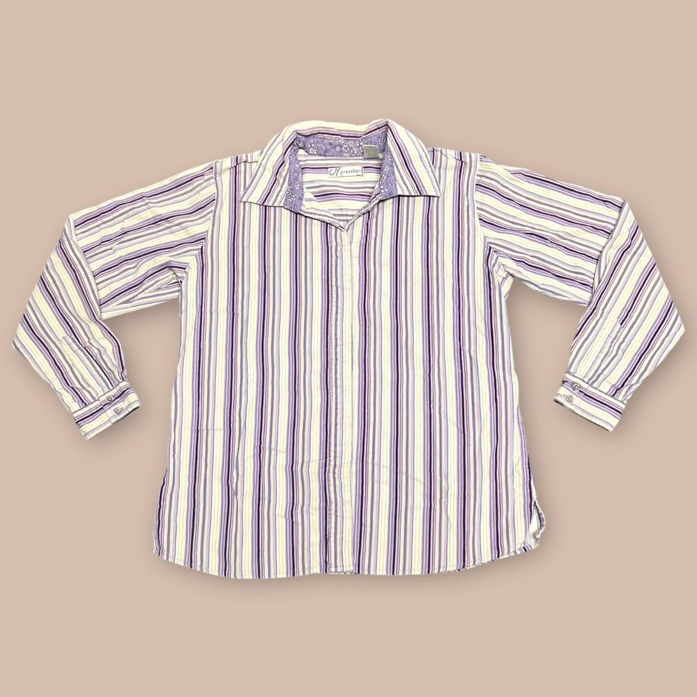 VTG Y2K Dressbarn Purple White Striped Corduroy Button Down Shirt Large